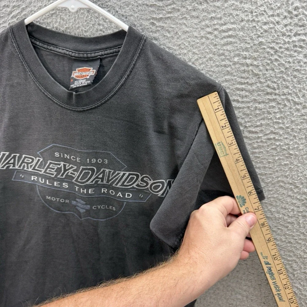 Vintage Harley Davidson Shirt Adult Small Black Biker Grunge Nature Faded USA - Picture 5 of 11